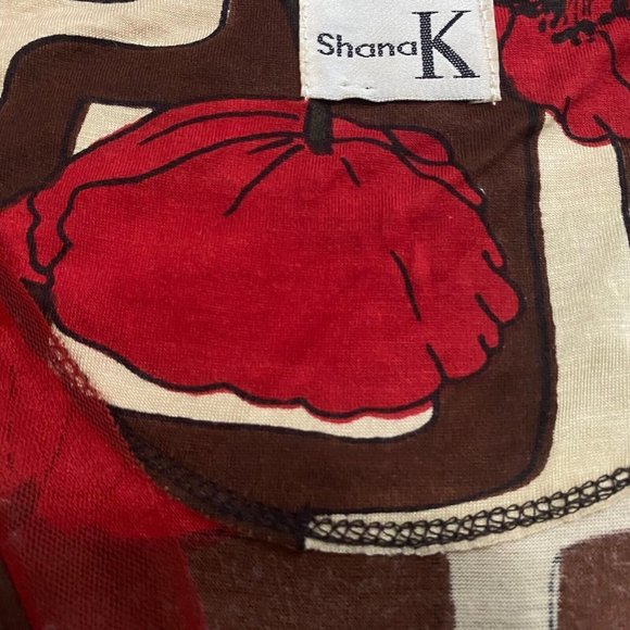 Shana K Womens Beaded Blouse Extra Large Red Floral Cap Sleeve V-neck Bodycon - Picture 10 of 12